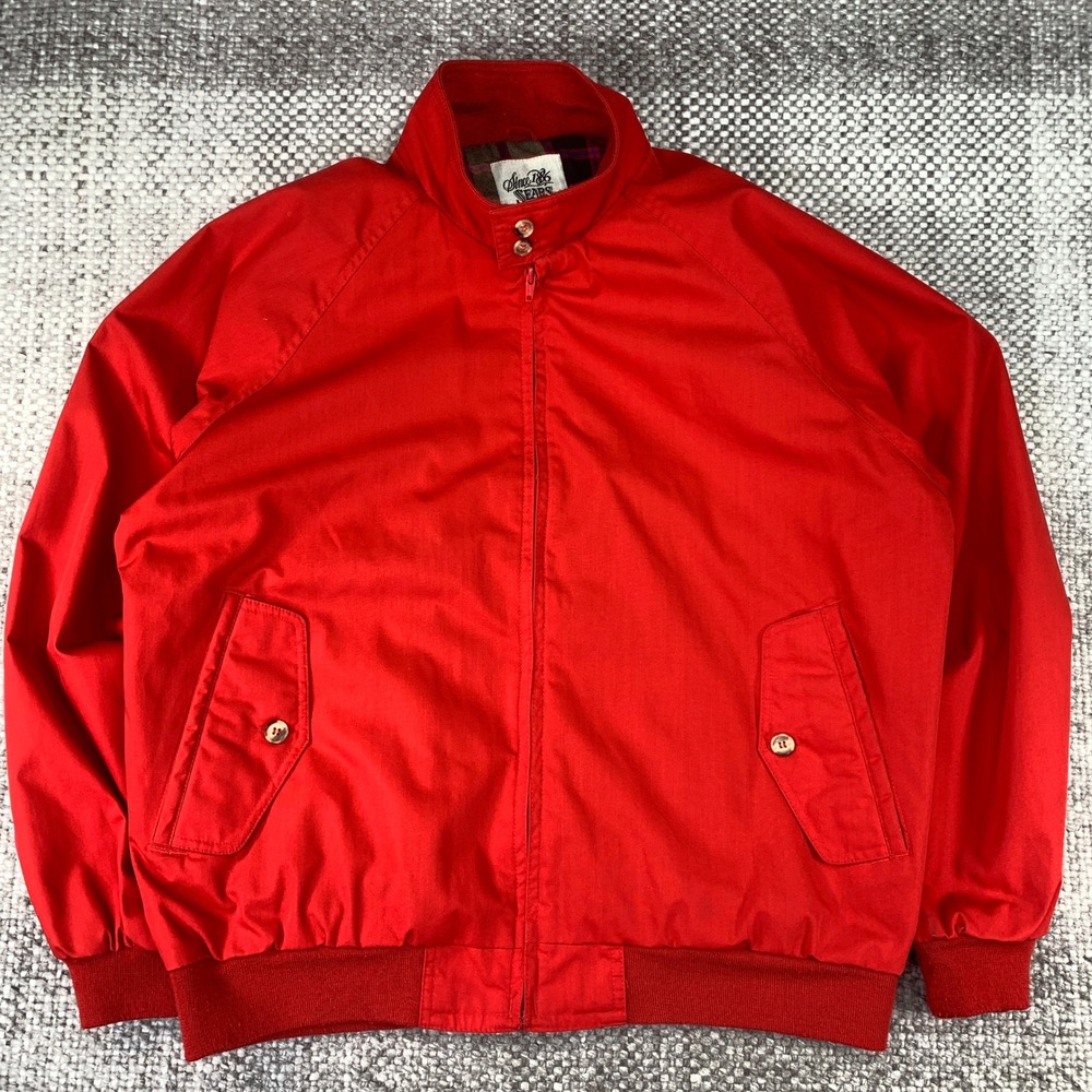Sears Harrington Jacket Mens XL Red Plaid Lined Vintage Full Zip Windbreaker